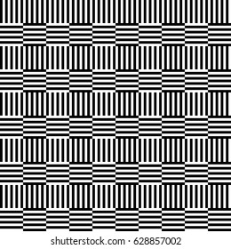 Seamless pattern with black white straight striped lines. Simple optical illusion, illusive effect. Kinetic tile in op art. Vector hypnotic background, texture. Decorative frame, vibrant design.