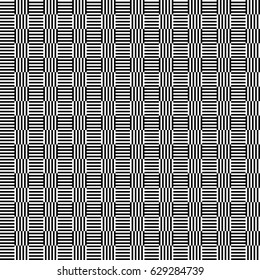 Seamless pattern with black white straight striped lines. Simple optical illusion, illusive effect. Kinetic tile in op art. Vector hypnotic background, texture. Decorative frame, vibrant design.