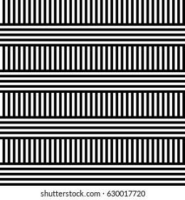 Seamless pattern with black white straight striped lines. Simple optical illusion, illusive effect. Kinetic tile in op art. Vector hypnotic background, texture. Decorative frame, vibrant design.