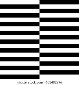 Seamless pattern with black white straight striped lines. Simple optical illusion, illusive effect. Kinetic tile in op art. Vector hypnotic background, texture. Decorative frame, vibrant design.