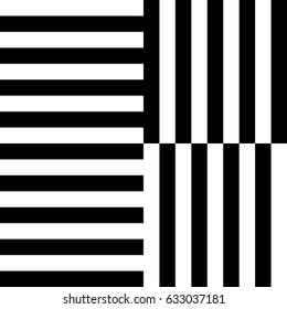Seamless pattern with black white straight striped lines. Simple optical illusion, illusive effect. Kinetic tile in op art. Vector hypnotic background, texture. Decorative frame, vibrant design.