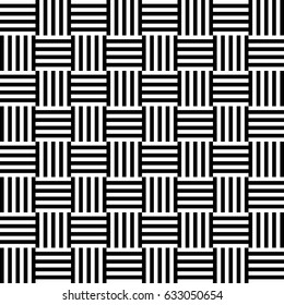 Seamless pattern with black white straight striped lines. Simple optical illusion, illusive effect. Kinetic tile in op art. Vector hypnotic background, texture. Decorative frame, vibrant design.