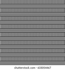 Seamless pattern with black white straight striped lines. Simple optical illusion, illusive effect. Kinetic tile in op art. Vector hypnotic background, texture. Decorative frame, vibrant design.