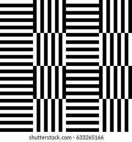 Seamless pattern with black white straight striped lines. Simple optical illusion, illusive effect. Kinetic tile in op art. Vector hypnotic background, texture. Decorative frame, vibrant design.