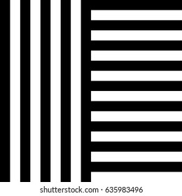 Seamless pattern with black white straight striped lines. Simple optical illusion, illusive effect. Kinetic tile in op art. Vector hypnotic background, texture. Decorative frame, vibrant design.