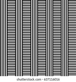 Seamless pattern with black white straight striped lines. Simple optical illusion, illusive effect. Kinetic tile in op art. Vector hypnotic background, texture. Decorative frame, vibrant design.