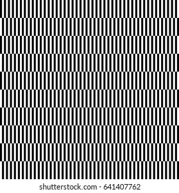 Seamless pattern with black white straight striped lines. Simple optical illusion, illusive effect. Kinetic tile in op art. Vector hypnotic background, texture. Decorative frame, vibrant design.