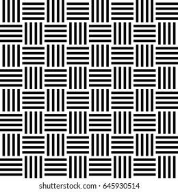 Seamless pattern with black white straight striped lines. Simple optical illusion, illusive effect. Kinetic tile in op art. Vector hypnotic background, texture. Decorative frame, vibrant design.