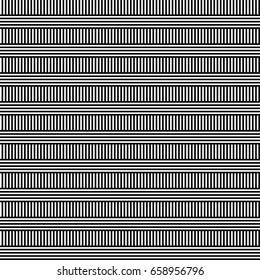 Seamless pattern with black white straight striped lines. Simple optical illusion, illusive effect. Kinetic tile in op art. Vector hypnotic background, texture. Decorative frame, vibrant design.
