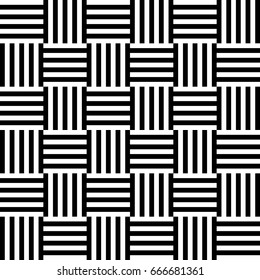 Seamless pattern with black white straight striped lines. Simple optical illusion, illusive effect. Kinetic tile in op art. Vector hypnotic background, texture. Decorative frame, vibrant design.