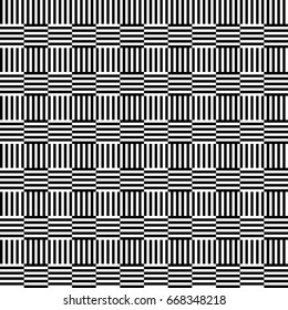 Seamless pattern with black white straight striped lines. Simple optical illusion, illusive effect. Kinetic tile in op art. Vector hypnotic background, texture. Decorative frame, vibrant design.