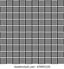 Seamless pattern with black white straight striped lines. Simple optical illusion, illusive effect. Kinetic tile in op art. Vector hypnotic background, texture. Decorative frame, vibrant design.