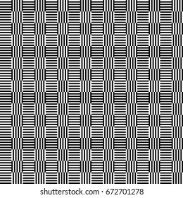 Seamless pattern with black white straight striped lines. Simple optical illusion, illusive effect. Kinetic tile in op art. Vector hypnotic background, texture. Decorative frame, vibrant design.