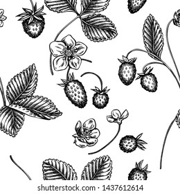 Seamless pattern with black and white strawberry