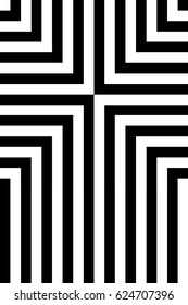 Seamless pattern with black white striped lines. Optical illusion effect. Geometric tiles by op art, art deco. Vector illusive background, texture. Artistic element, design template.