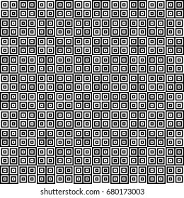 Seamless pattern with black white striped squares. Simple optical illusion, illusive effect. Kinetic tile in op art. Vector hypnotic background, texture. Decorative frame, vibrant design.