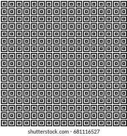 Seamless pattern with black white striped squares. Simple optical illusion, illusive effect. Kinetic tile in op art. Vector hypnotic background, texture. Decorative frame, vibrant design.