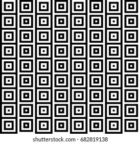 Seamless pattern with black white striped squares. Simple optical illusion, illusive effect. Kinetic tile in op art. Vector hypnotic background, texture. Decorative frame, vibrant design.