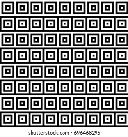 Seamless pattern with black white striped squares. Simple optical illusion, illusive effect. Kinetic tile in op art. Vector hypnotic background, texture. Decorative frame, vibrant design.