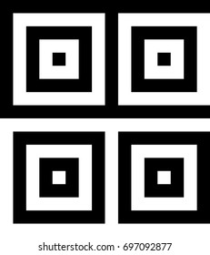 Seamless pattern with black white striped squares. Simple optical illusion, illusive effect. Kinetic tile in op art. Vector hypnotic background, texture. Decorative frame, vibrant design.