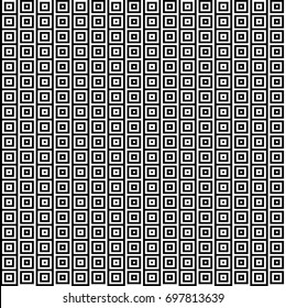 Seamless pattern with black white striped squares. Simple optical illusion, illusive effect. Kinetic tile in op art. Vector hypnotic background, texture. Decorative frame, vibrant design.