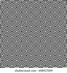 Seamless pattern with black white striped squares. Simple optical illusion, illusive effect. Kinetic tile in op art. Vector hypnotic background, texture. Decorative frame, vibrant design.