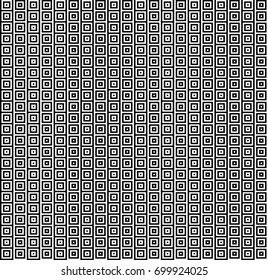 Seamless pattern with black white striped squares. Simple optical illusion, illusive effect. Kinetic tile in op art. Vector hypnotic background, texture. Decorative frame, vibrant design.