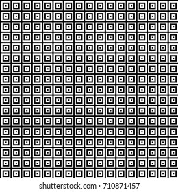 Seamless pattern with black white striped squares. Simple optical illusion, illusive effect. Kinetic tile in op art. Vector hypnotic background, texture. Decorative frame, vibrant design.