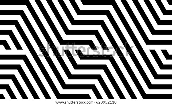 Seamless\
pattern with black white striped lines. Optical illusion effect.\
Geometric tile in op art style. Vector illusive background,\
texture. Futuristic element, technologic\
design.