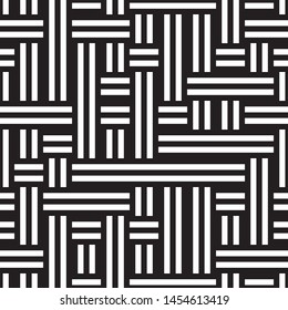 Seamless pattern with black and white stripes. Repeated geometric pattern with intersecting stripes. 