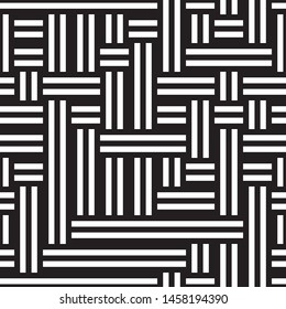 Seamless pattern with black and white stripes. Repeated geometric pattern with intersecting stripes. 