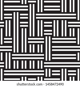 Seamless pattern with black and white stripes. Repeated geometric pattern with intersecting stripes. 