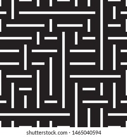 Seamless pattern with black and white stripes. Repeated geometric pattern with intersecting stripes.