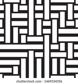 Seamless pattern with black and white stripes. Repeated geometric pattern with intersecting stripes.