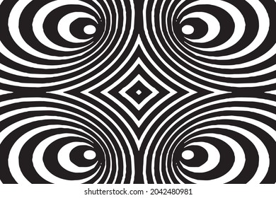 Seamless pattern with black and white stripes.Optical illusion  zigzag effect. Geometric tile in op art. Futuristic and vibrant design,Illusive vector background.