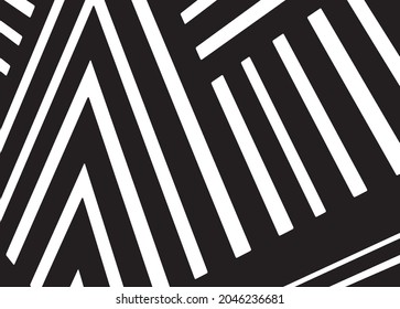 Seamless pattern with black and white stripes.Optical illusion zig-zag effect. Geometric tile in op art. Futuristic and vibrant design, Illusive vector background.