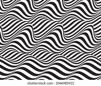 Seamless pattern with black and white stripes.Optical illusion effect. Geometric tile in op art. Futuristic and vibrant design,Illusive vector background.