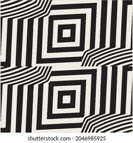Seamless pattern with black and white stripes.Optical illusion effect. Geometric tile in op art. Futuristic and vibrant design,Illusive vector background.