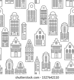 seamless pattern in black and white, stylized houses image