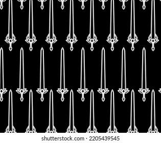 Seamless Pattern Black and White Sword Illustrations Vector 