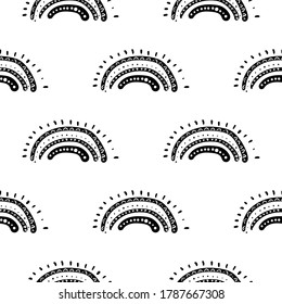 Seamless pattern. Black and white symbols. Vector endless illustration. Rainbows.