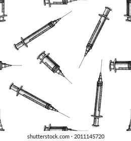 Seamless pattern with black and white syringe