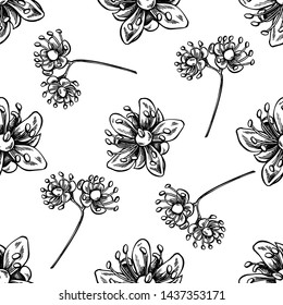 Seamless pattern with black and white tilia cordata