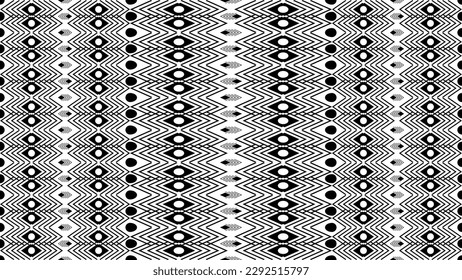 Seamless pattern of black and white tribal elements on white background