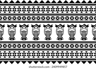 Patrón sin foco con animales tribales blancos y negros. Ilustración vectorial.