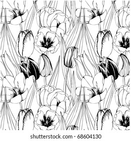 seamless pattern with black and white tulips