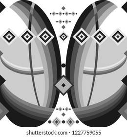 Seamless pattern black and white. Undiscovered Africa. Ethnic pattern stylized African tribal masks inspired by aboriginal Arts. Seamless pattern, geometric ornaments, ritual motifs. 