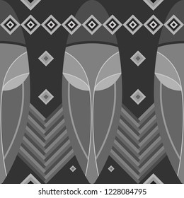 Seamless pattern black and white. Undiscovered Africa. Ethnic pattern stylized African tribal masks inspired by aboriginal Arts. Seamless pattern, geometric ornaments, ritual motifs.
