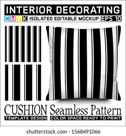 Seamless pattern black and white vertical stripes with cushion mockup. Isolated and editable. CMYK color space ready to print. This pattern can also used for other.