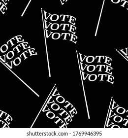 Seamless pattern black and white Vote text in flag shape election day USA debate of president voting 2020. Election banner design ,Political  Flyer vector typo Election Day Symbolic Elements 